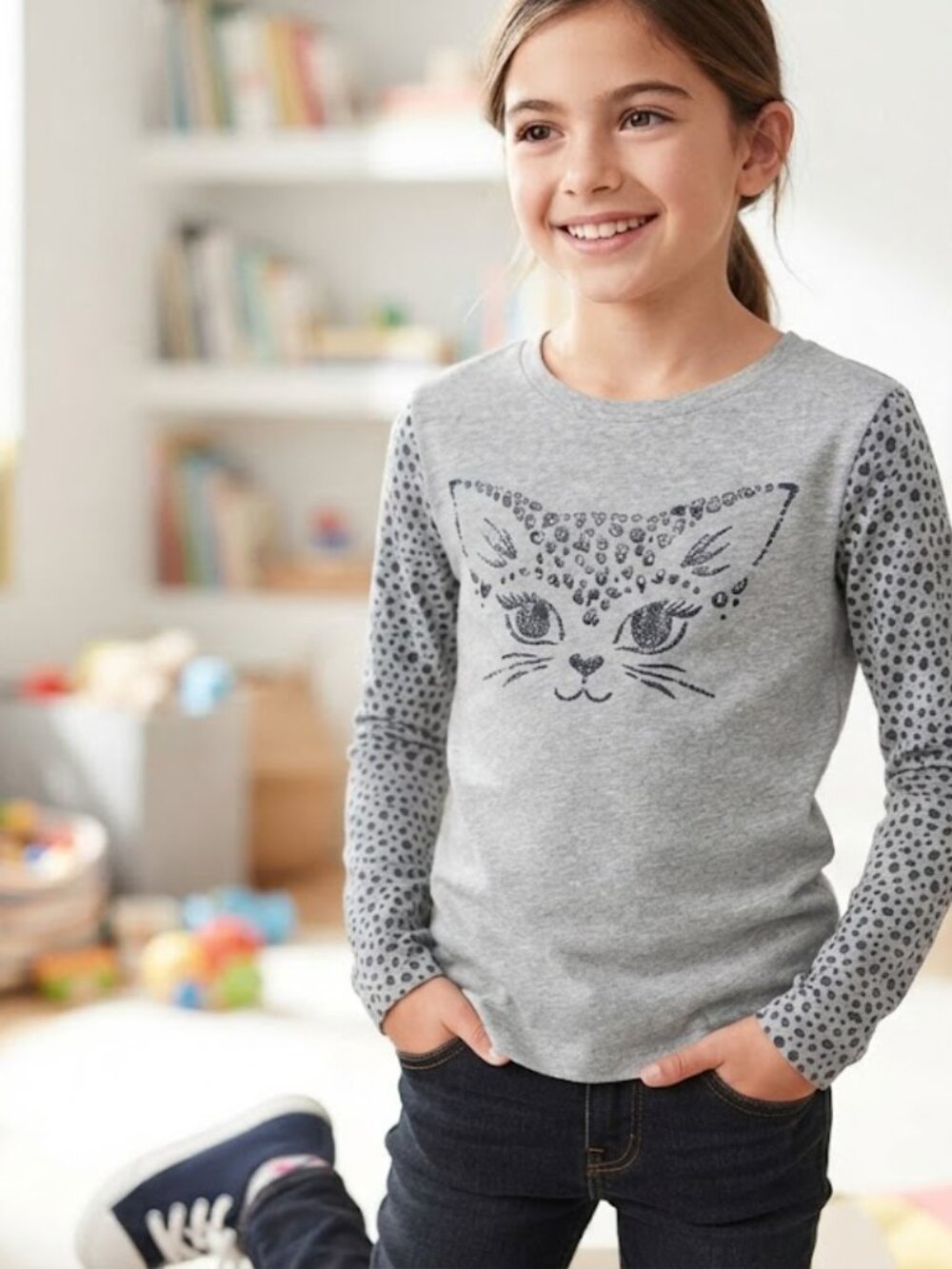 GAP Gray Leopard Print Kids Shirt Sz 10